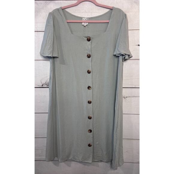 Naif Dress Big Buttons Size Large Green/Gray Color - Picture 1 of 5